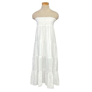 Love Tree Dress Womens Large White Maxi Panel Strapless Smocked Bohemian